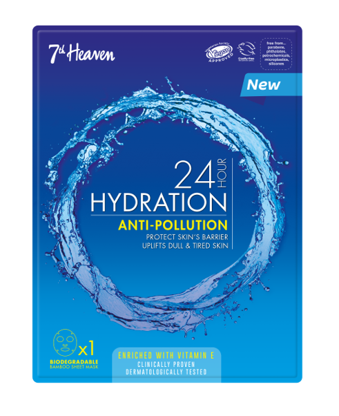 24 Hour Hydration Anti-Pollution Vegan Bamboo Sheet Mask for Dull & Tired Skin by 7th Heaven